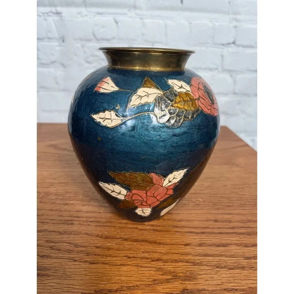 VINTAGE Cloisonne teal base|4.25” tall